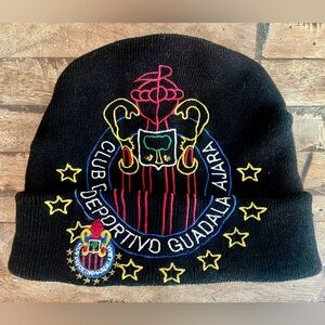 Vintage 90s Chivas Guadalajara 10 Star Black Beanie Hat 1997 Y2K Liga MX Soccer